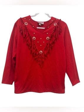 Vintage Sas’sa women’s Large studded Western Cowgirl long sleeve red blouse